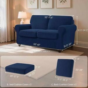 Slipcover 5 pcs Set for 2- seater sofa. Stretchy jacquard. Blue color.